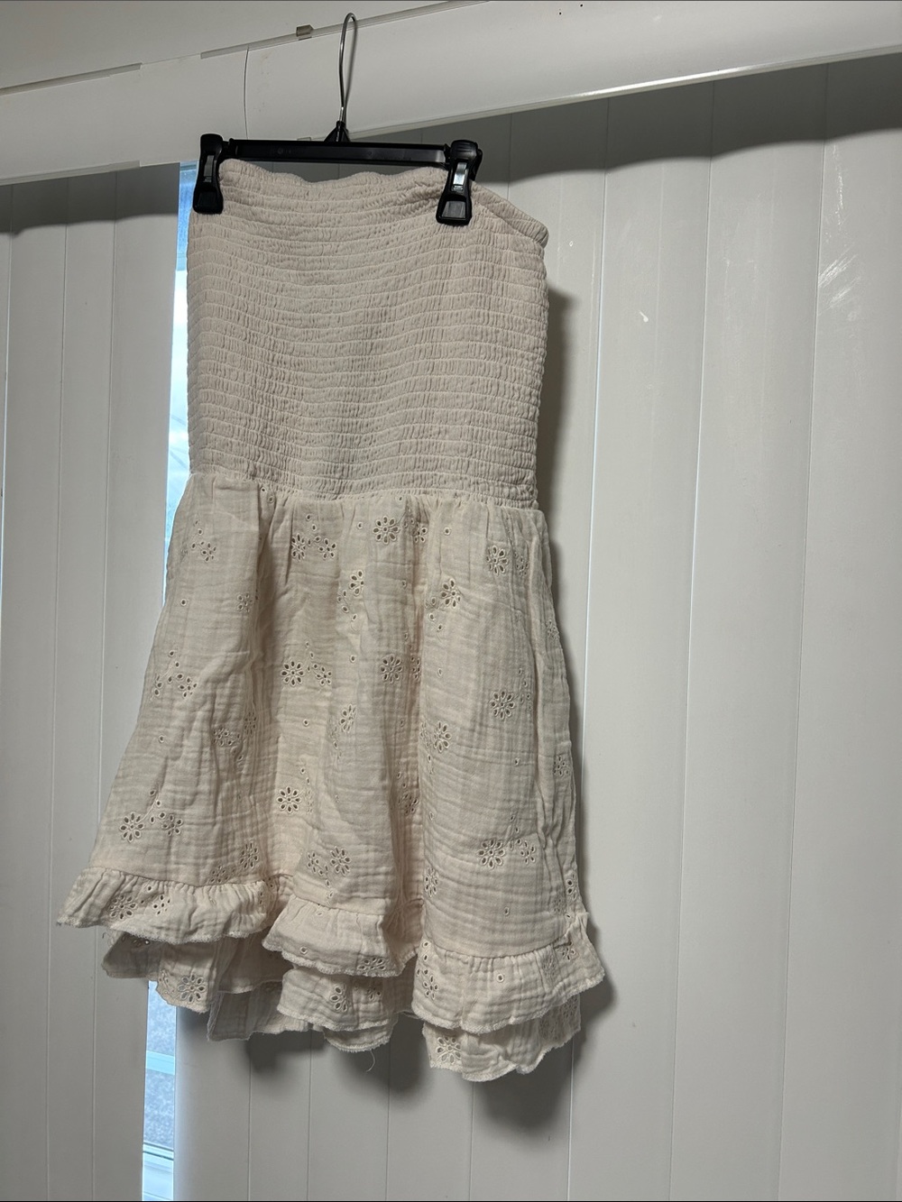 Cream Ruffled Eyelet Midi Dress